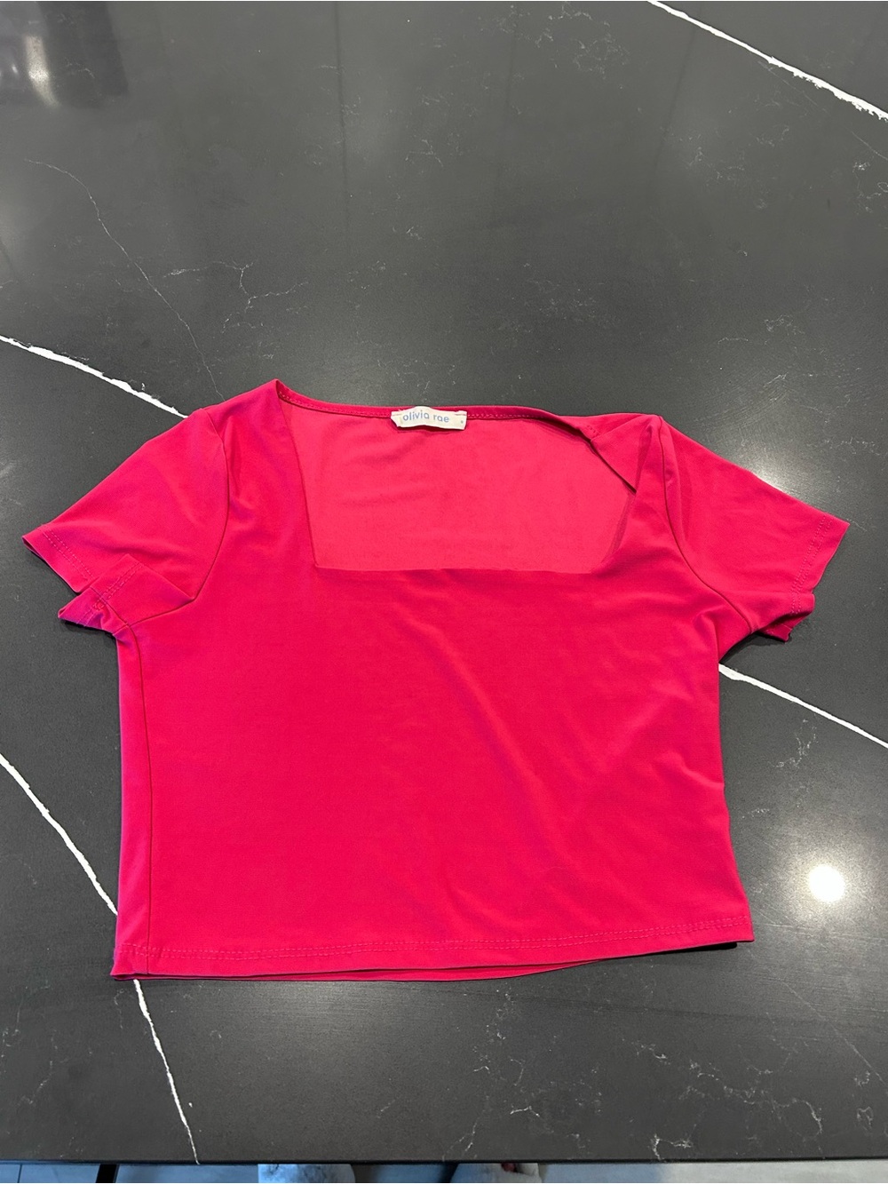 Olivia Rae Hot Pink Fitted Crop Top Square Neck Y2K Style Barbiecore Feminine